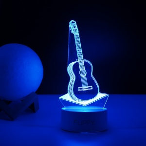 Lampa LED decorativa, Flippy, 3D, Chitara, din material acril si lumina multicolora, alb - Img 4