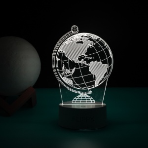 Lampa LED decorativa, Flippy, 3D, Globul Pamantesc, doua moduri de alimentare USB si baterii, 20 cm inaltime, din material acril si lumina multicolora, alb - Img 5