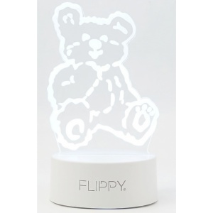 Lampa LED decorativa, Flippy, 3D, Ursulet, cu telecomanda, doua moduri de alimentare USB si baterii, 20 cm inaltime, din material acril si lumina multicolora, alb - Img 3