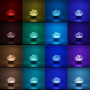 Lampa LED decorativa, Flippy, 3D, Vapor, cu telecomanda, doua moduri de alimentare USB si baterii, 20 cm inaltime, din material acril si lumina multicolora, alb - Img 2