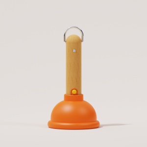 Lampa Nocturna, Flippy, Model Ventuza de Toaleta, Alimentare USB, din Lemn si Silicon, 16 x 9 cm, Portocaliu - Img 7