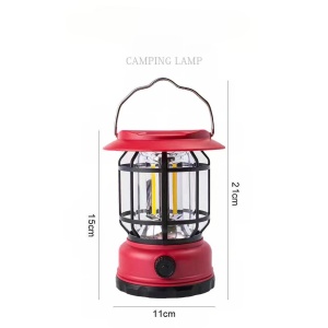 Lampa portabila camping, Felinar Vintage, ABS, Iluminare 30 COB LED, Intensitate reglabila, Acumulator inclus, Incarcare Solara si USB, 5W, Flippy, Rosu - Img 5