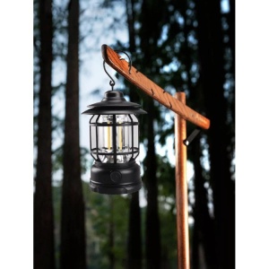Lampa portabila camping, Felinar Vintage cu carlig, ABS, Iluminare 21 COB LED, Intensitate reglabila, 5W, Flippy, Negru - Img 2