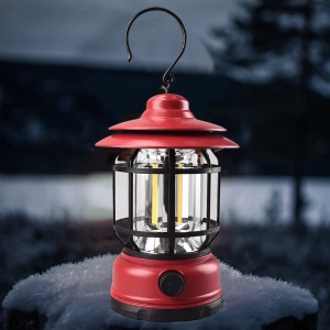 Lampa portabila camping, Felinar Vintage cu carlig, ABS, Iluminare 21 COB LED, Intensitate reglabila, 5W, Flippy, Rosu - Img 7