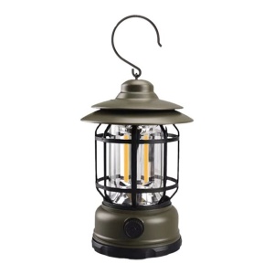 Lampa portabila camping, Felinar Vintage cu carlig, ABS, Iluminare 21 COB LED, Intensitate reglabila, 5W, Flippy, Verde - Img 1