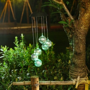 Lampa solara de tip decoratiune pentru gradina, Flippy, model clopotel de vant, alb cald - Img 5