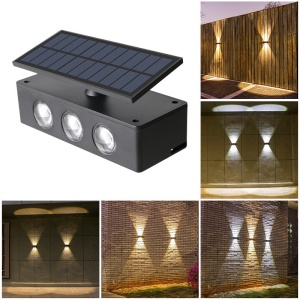 Lampa solara LED bidirectionala Flippy, cu panou ajustabil, comutator culoare lumina, pentru perete, scari, gradina, terasa, 16 x 6.5 cm, 6 LED-uri, material ABS, baterie 3.7 V, 1200mah, multicolor - Img 3