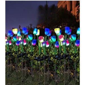 Lampa Solara LED tip Lalele cu 3 flori pentru Gradina, Inaltime 78 cm - Img 3