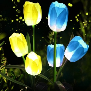 Lampa Solara LED tip Lalele cu 3 flori pentru Gradina, Inaltime 78 cm - Img 9