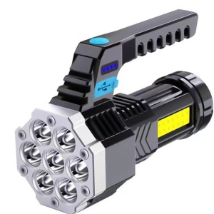 Lanterna LED Lumina Puternica, Rezistenta la Apa, Tip Proiector COB, Flippy, Lanternă Reincarcabila, USB, cu Maner pentru Drumetii, Lanterna de Urgenta, Aer Liber, 14.1 x 6.4 cm, Culoare Negru cu Comutator Albastru - Img 1
