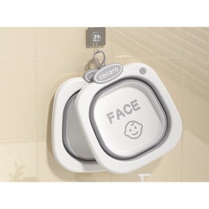 Lavoar Pliabil, Flippy, pentru Copii 1-8 Ani, 28.5x28.5x10 cm, din PE+PP, 3.5l, Model Fata, Gri - Img 5