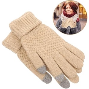 Manusi de Dama, Flippy, Functie Touchscreen (ecran tactil), Material Acril Tricotat, Manseta Elastica, Interior Catifelat, Marime Universala, Bej - Img 2