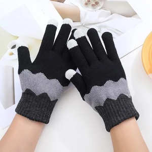 Manusi de Dama, Flippy, Model Ondulat, Functie Touchscreen (ecran tactil), Material Acril Tricotat, Manseta Elastica, Interior Catifelat, Marime Universala, Negru/Gri - Img 6