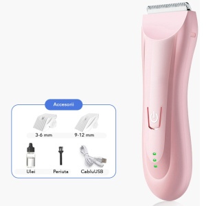 Masina De Tuns Bebelusi si Copii, Flippy, Lame Cermice si Inox, Fara Fir, Functie Anti Taiere, Silentios, 50 W, Rezistent la Apa, 2 Accesorii, Incarcator USB, Roz deschis - Img 2