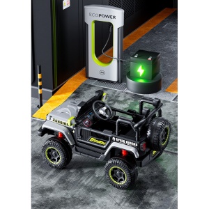 Mașină Electrică pentru Copii, Flippy, Off-Road, Conectare Bluetooth, telecomandă, Tracțiune Integrală, Lumina Intermitenta, Baterie 12V 7Ah, 120x63x68cm, Gri - Img 9