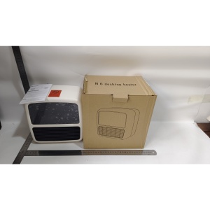 Mini Aeroterma Puternica Portabila Flippy, Putere 1500W, Mini radiator electric cu Display LCD, efect de semineu si flacara, 22x22x15 cm, Alb - Img 2