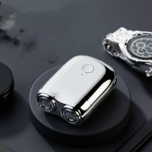 Mini Aparat de Ras Electric, Flippy, din ABS cu Fibra de Carbon, Portabil, Cap Rotativ Detasabil cu 2 Lame de Otel, Rezistent la Apa, Incarcare Type-C, Autonomie 45 min, Argintiu - Img 7