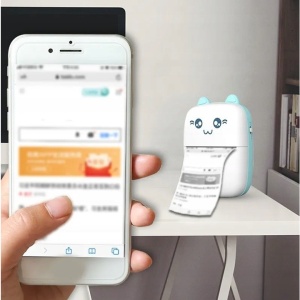 Mini Imprimanta Foto Portabila, Flippy, Incarcare USB, Bluetooth, Model Ursulet, 12 x 9 x 5 cm, Alb Albastru - Img 5