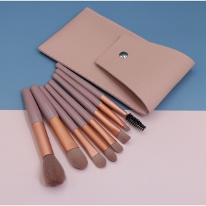 Mini Set Portabil 8 Pensule pentru Machiaj Flippy, Super Soft, Makeup Profesional/Incepatori, Maner Ergonomic, Gentuta Depozitare Inclusa, Maro - Img 5
