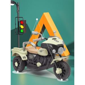 Motocicleta Electrica Flippy, cu Acumulator, cu Sistem Anti-Rasturnare, Sistem de Lumini si Muzica, Cutie de Depozitare, 1-8 Ani, 93 x 43 x 58 cm, Alb - Bej - Img 9