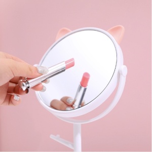 Oglina Cosmetica cu Picior, Flippy, HD, Rotire 360 Grade, 15 cm Diametru, Suport Bijuterii Baza Rotunda + 2 Brate, Model cu Urechi, 31 x 14.5 x 15 cm, din Plastic, Alb - Img 7