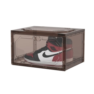 Organizator de Pantofi, Flippy, din PP+ABS, Usa Laterala Magnetica, Rezistenta la Praf, Anti-Oxidare, Utilizare Multipla, 36 x 28 x 21 cm, Gri Transparent - Img 1