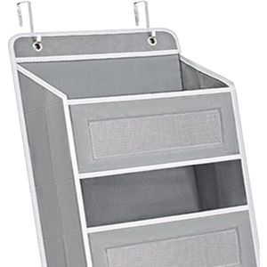 Organizator Suspendat pentru Usi, Flippy, din Nailon si Plasa, Baza de Carton Ingrosat, 5 Buzunare Principale + 5 Buzunare Laterale, 146 x 40 x 17 cm, 2 Carlige Incluse, Gri - Img 2