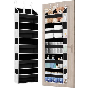 Organizator Suspendat pentru Usi, Flippy, din Nailon si Plasa, Baza de Carton Ingrosat, 5 Buzunare Principale + 10 Buzunare Laterale, 140 x 39 x 17 cm, 3 Carlige Incluse, Negru - Img 3