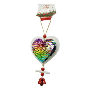 Ornament de brad inima din paiete, Flippy, multicolor, lemn, 18 cm - Img 1