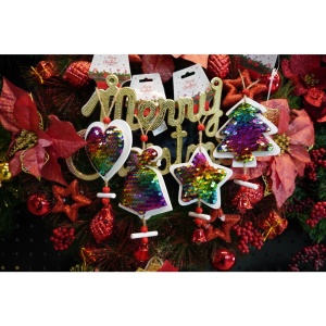 Ornament de brad pom de craciun din paiete, Flippy, multicolor, lemn, 18 cm - Img 3