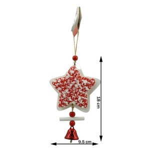 Ornament de brad stea din tweed, Flippy, alb/rosu, lemn, 18 cm - Img 2