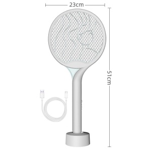 Paleta Electrica pentru Tantari, Muste si Tantari 2in1, Flippy, Reincarcabila, Incarcare USB, 2600V, Plastic, Casa si Gradina, Anti-insecte, Stand, 23x51 cm, Gri - Img 2