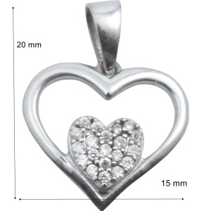 Pandantiv, Jolie Silver, Argint 925, Model Inima in Inima, Pietre Zirconiu, 20 x 15 mm, 1.2 g - Img 4