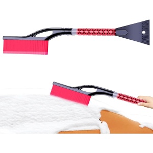 Perie de Zapada cu Racleta pentru Masina, Flippy, Multifunctionala, Demontabila, cu Maner Antiderapant, Aluminiu, Plastic, Fragmentarea Ghetii de pe Parbriz, Solutia pentru Iarna, pentru Dezghetare, 68x24x11.1 cm, Rosu - Img 2