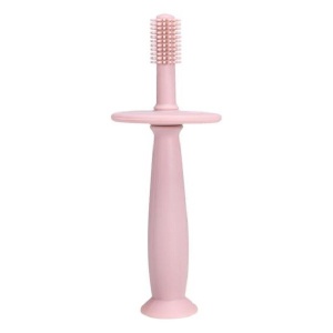 Periuta de Dinti din Silicon pentru Bebelusi, Flippy, fara BPA, 360 Grade, Bariera Anti-Inghitire, Maner Ergonomic, 12.5 x 15 cm, Roz - Img 1
