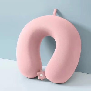 Perna de Calatorie in Forma de U, Flippy, Pentru Gat si Cap, Umplutura din Spuma cu Memorie, 30x30 cm, Sistem Prindere Capse, Cutie de Depozitare, Roz - Img 2