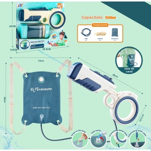 Pistol cu apa pentru copii Flippy, rezervor tip ghiozdan, 1500 ml, reglabil, material ABS/silicon, distanta improscare 8 metri, tragaci cu presiune, 12.5 x 28 cm, albastru - Img 5