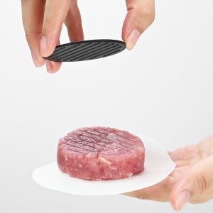 Presa dubla pentru hamburgeri 2 in 1, forma si presa, doua dimensiuni, cu maner, usor de curatat si folosit, material ABS, 100 de foi hartie de copt incluse, 13x13.5x7 cm, fara lipire, neagra - Img 7