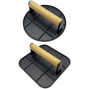 Presa Manuala pentru Carne, Flippy, din Aliaj de Aluminiu, Maner din Lemn, Presa pentru Burgeri, Usor de Curatat si Folosit, Rotunda, 16x16x6 cm, Neagra - Img 5