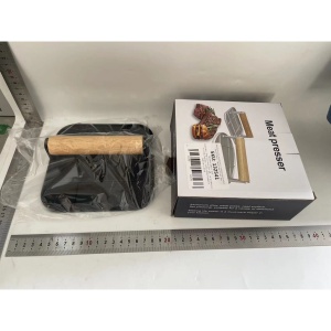 Presa Manuala pentru Carne, Flippy, din Aliaj de Aluminiu, Maner din Lemn, Presa pentru Burgeri, Usor de Curatat si Folosit, Patrata, 16x16x6 cm, Neagra - Img 2