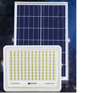 Proiector LED cu Panou Solar Flippy, Senzor de lumina Waterproof, 100W, 23x18 cm, suport U inclus, panou afisaj nivel baterie, telecomanda, 220V, Design Modern, Alb - Img 3