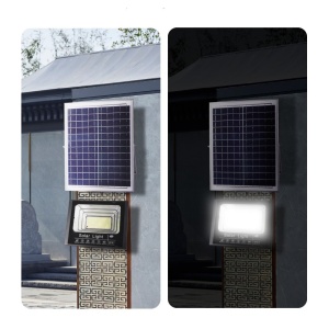 Proiector LED/Lampa solara de exterior Flippy, 20 cm x 25 cm, Rezistent la Apa IP67, cu Panou Solar, 220 LED SMD, 100W, Senzor de lumina, Timer, cu Telecomanda, 2 moduri de iluminat, kit montaj inclus, Lumina Rece - Img 4