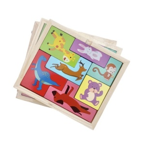 Puzzle din Lemn Flippy, Tip Tetris, +4 Ani, cu Animale Colorate 3D, 7 Piese, Multicolor - Img 7