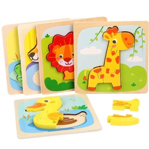 Puzzle Montessori din Lemn pentru Copii, Flippy, 3D, 0-3 Ani, Model Leu, Educativ, Intuitiv, Creativ, 3 Piese, 15x15x0.5 cm, Multicolor - Img 10
