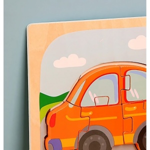 Puzzle Montessori din Lemn pentru Copii, Flippy, 3D, 0-3 Ani, Model Masina, Educativ, Intuitiv, Creativ, 5 Piese, 15x15x0.5 cm, Multicolor - Img 4