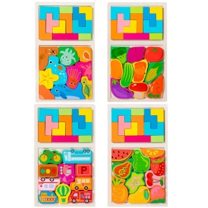 Puzzle Montessori din Lemn pentru Copii, Flippy, Tip Tetris 2in1 +3 Ani, cu Fructe Colorate 3D, Educativ, Intuitiv, Creativ, 21 de Piese, 28.5x17x1.2 cm, Multicolor - Img 4