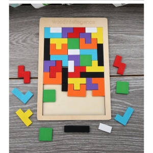 Puzzle Montessori, Flippy, din Lemn, Tip Tetris, +36 Luni, Forme Neregulate, 40 Piese, 26.5 x 17.7 cm, Multicolor - Img 10