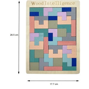 Puzzle Montessori, Flippy, din Lemn, Tip Tetris, +36 Luni, Forme Neregulate, 40 Piese, 26.5 x 17.7 cm, Multicolor Pastelat - Img 3