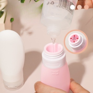 Recipient Portabil din Silicon Elegant de Voiaj, Sticla de Calatorie, Flippy, Potrivita pentru Lotiune, Sampon si Alte Lichide, Anti-scurgere, cu Posibilitate de Reumplere, Capacitate 90mL, 14cm, Roz - Img 3