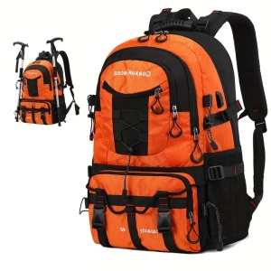 Rucsac Multifunctional de Alpinism, Flippy, Capacitate 36-55 L, de Calatorie, Impermeabil, Slot USB Incarcare Telefon, Bretele Reglabile, 52 x 34 x 19 cm, Portocaliu - Img 5
